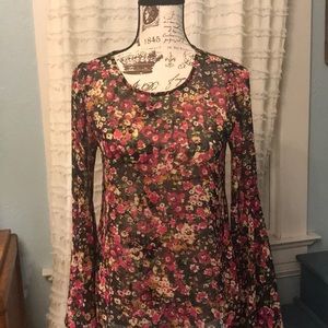 Sheer floral Mimi Chica blouse with bell sleeves S